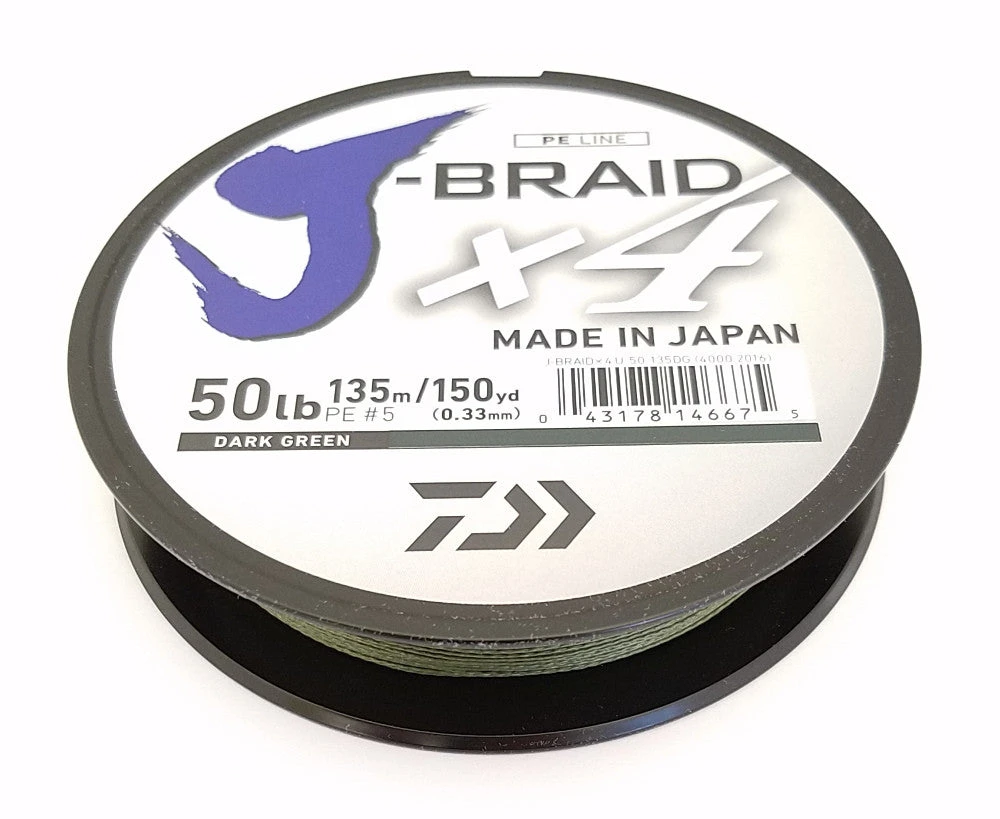 Daiwa J-Braid X4 Braided Line 150 Yards Dark Green 1 Daiwa J-Braid X4 Braided Line 150 Yards Dark Green